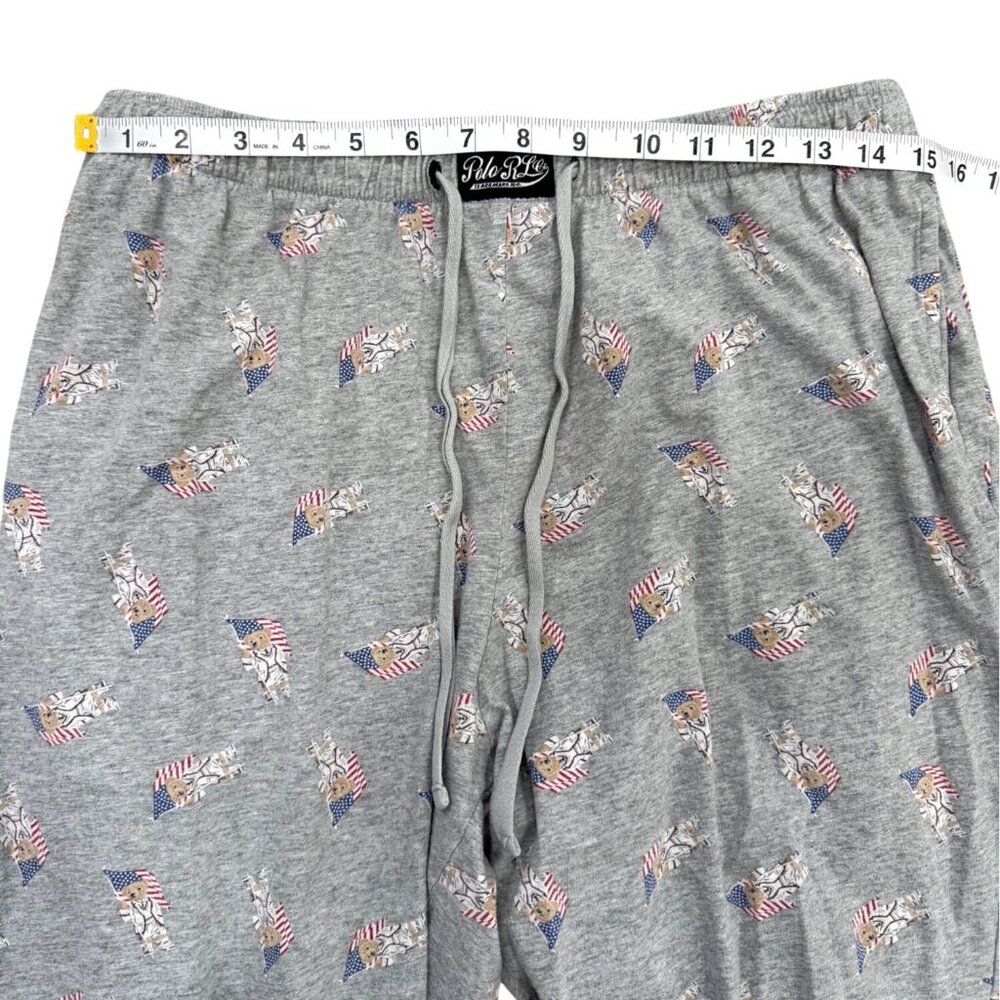 Polo Ralph Lauren Size L Sleepwear Pajama Pants Joggers Grey Bear Flag Print - Picture 4 of 8